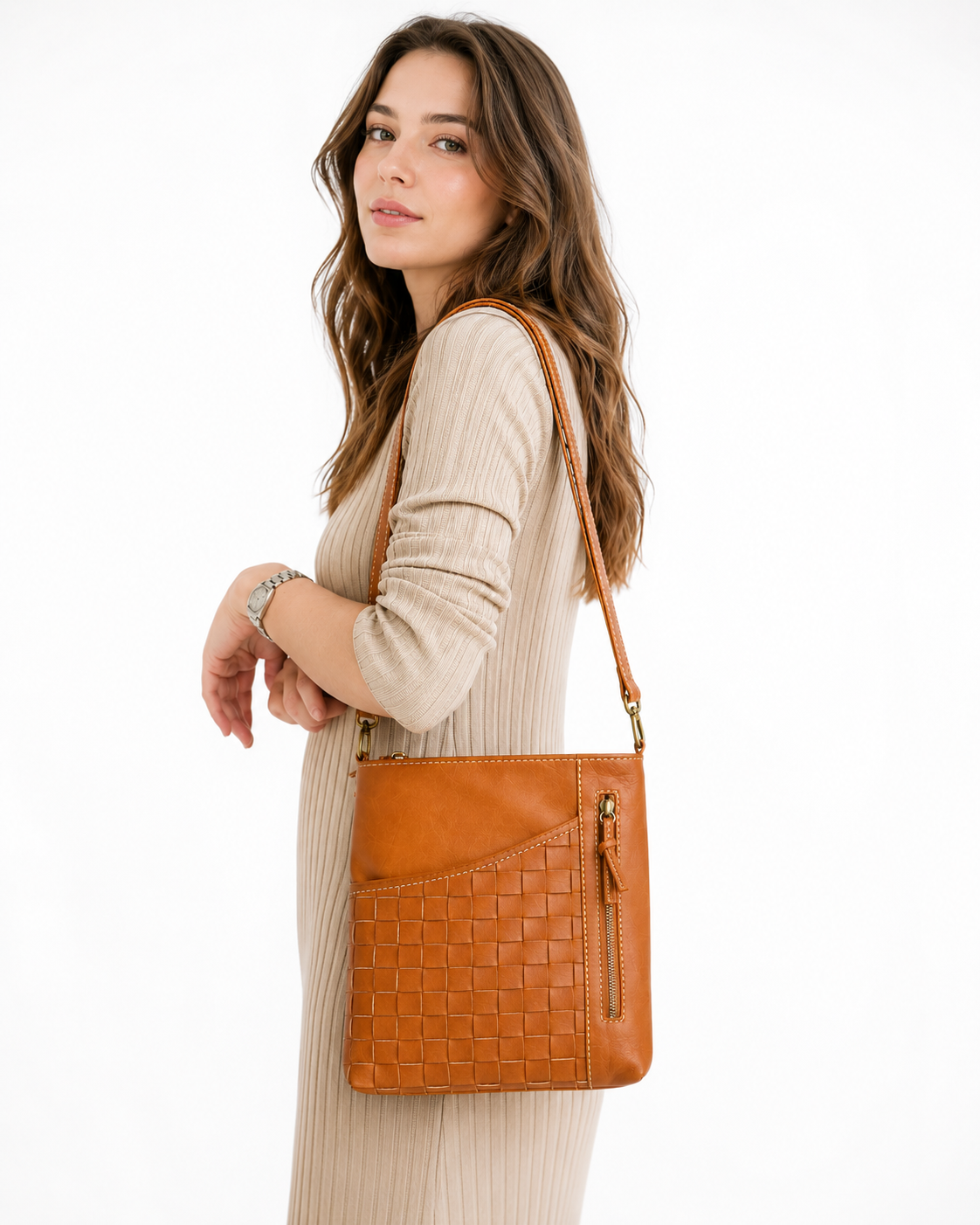 Terra Weave Leather Crossbody Bag