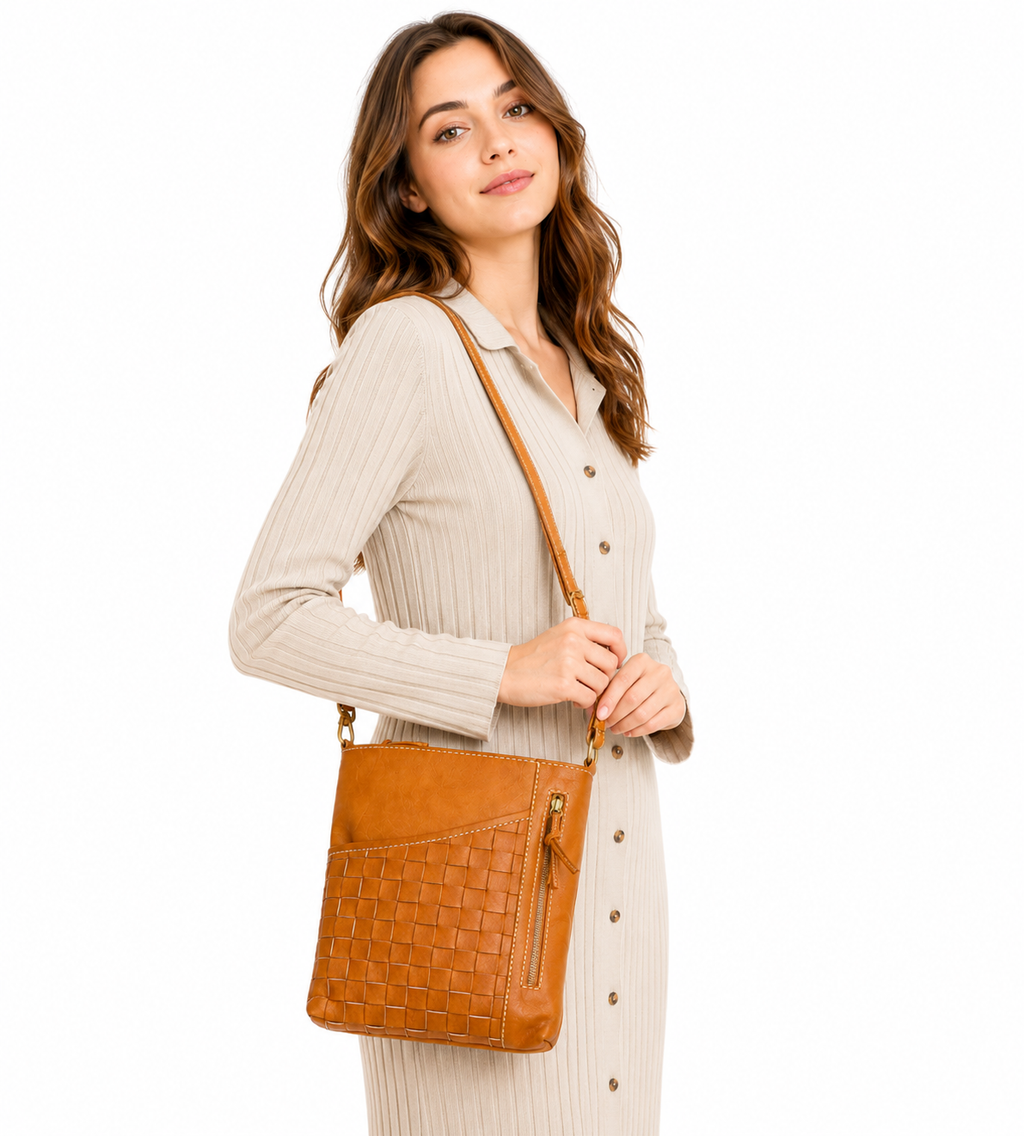 Terra Weave Leather Crossbody Bag