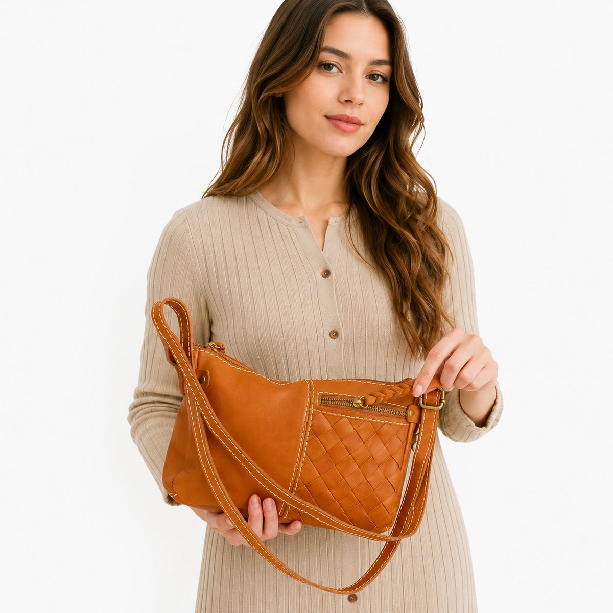 Terra Woven Leather Crossbody Bag